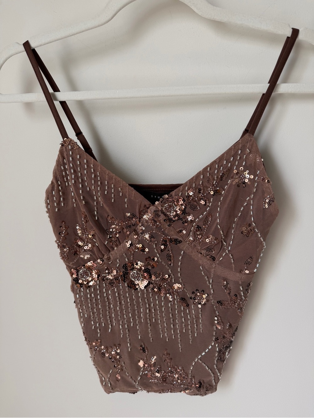 Beaded Brown Sequin floral Cami Tank top